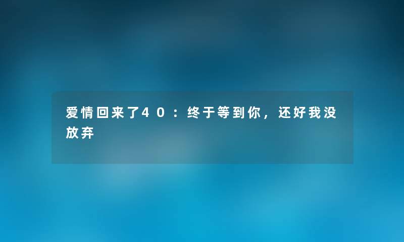 爱情回来了40：终于等到你，还好我没放弃
