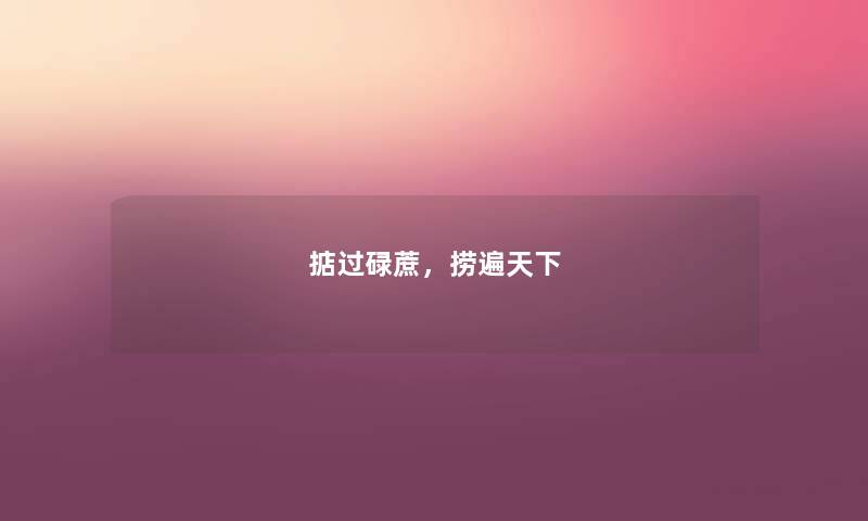 掂过碌蔗，捞遍天下