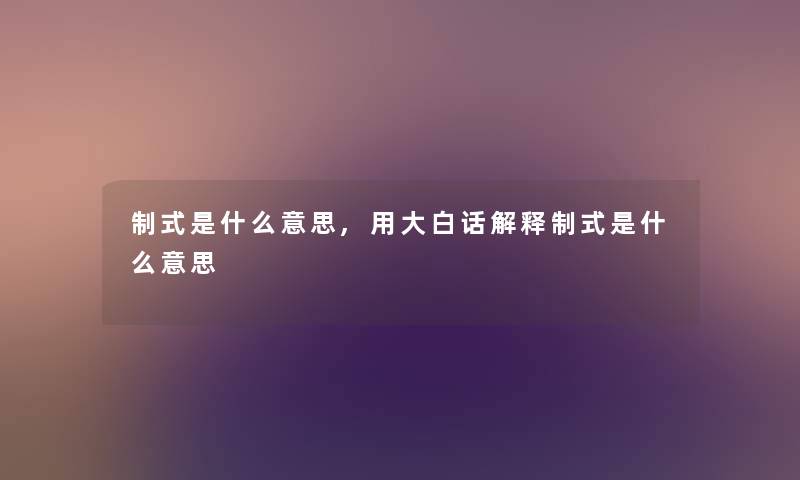 制式是什么意思,用大白话解释制式是什么意思