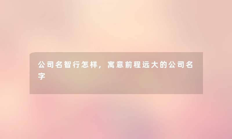 公司名智行怎样,寓意前程远大的公司名字