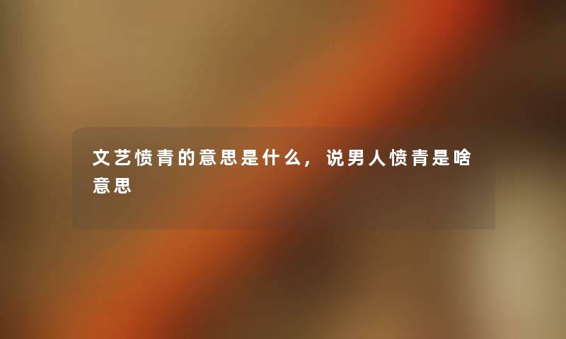 文艺愤青的意思是什么,说男人愤青是啥意思