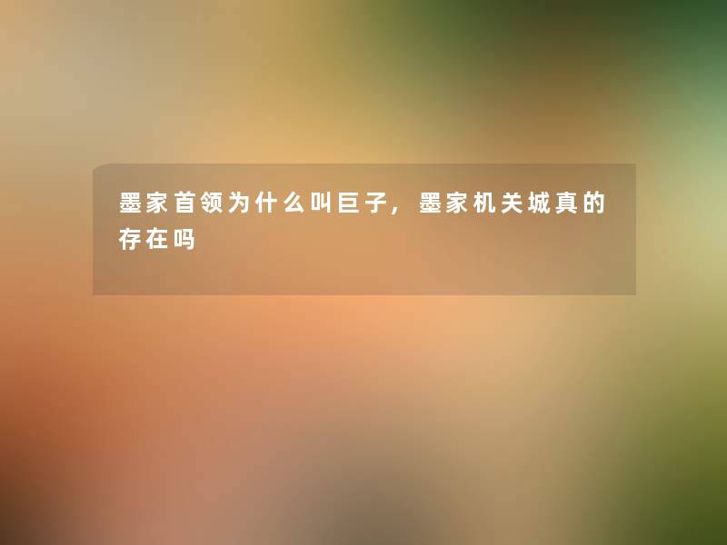 墨家首领为什么叫巨子,墨家机关城真的存在吗