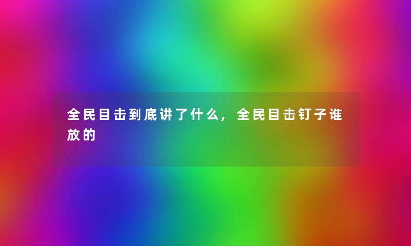 全民目击到底讲了什么,全民目击钉子谁放的